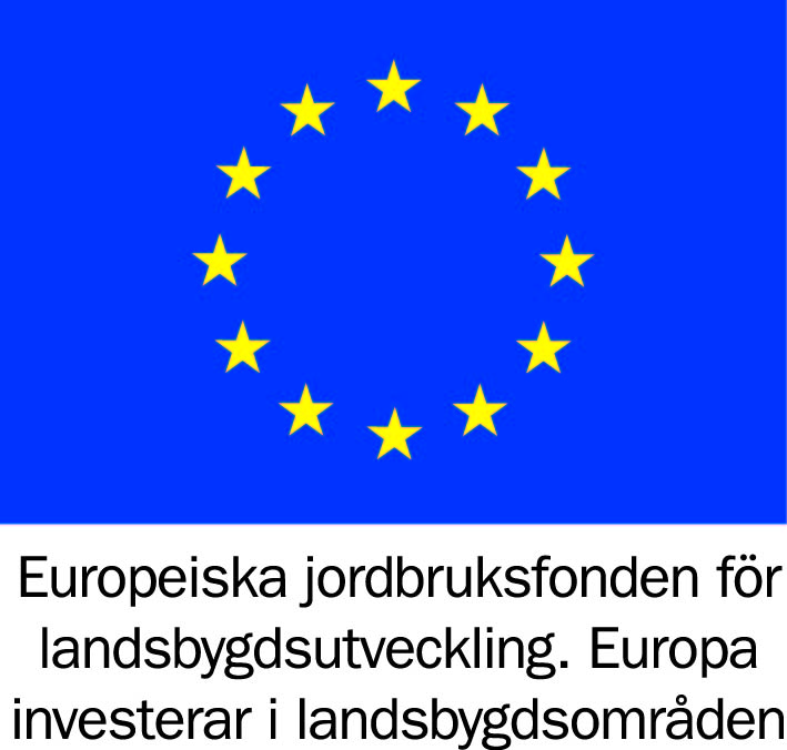 Logotyp EU med texten Europeiska jordbruksfonden f&ouml;r landsbygdsutveckling. Europa investerar i landsbygdsomr&aring;den.
