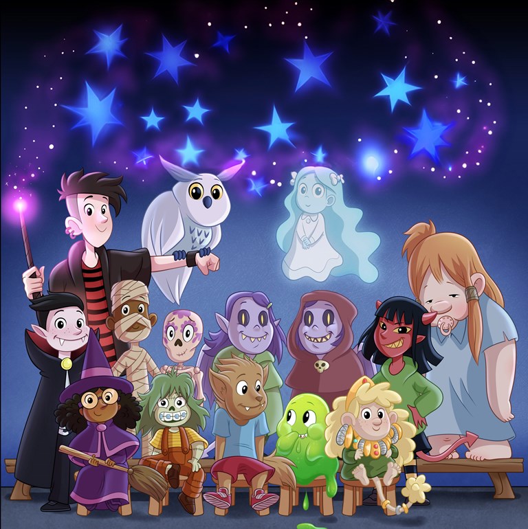 Tecknad bild på monster.