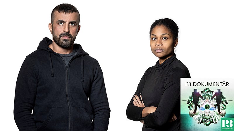 Wahid Setihesh och Rubina Banfield, svartklädda mot helvit bakgrund. I nedre högra hörnet logotyp för P3 Dokumentär.)