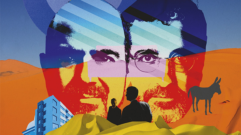 Färgglad illustration med två mansansikten)