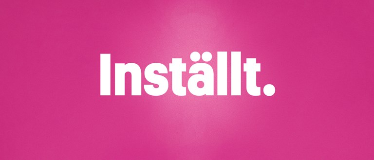 Bild med texten "Inställt." mot rosa bakgrund.